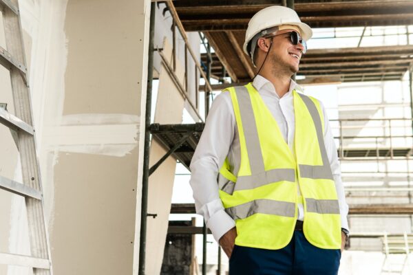 Architect wearing safety vest on a construction site