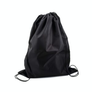 Drawstring pack template classic black textile isolated on white