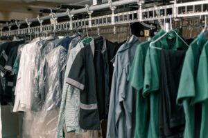 industrial laundry in the hotel clean shirts of employees and guests sorted after washing