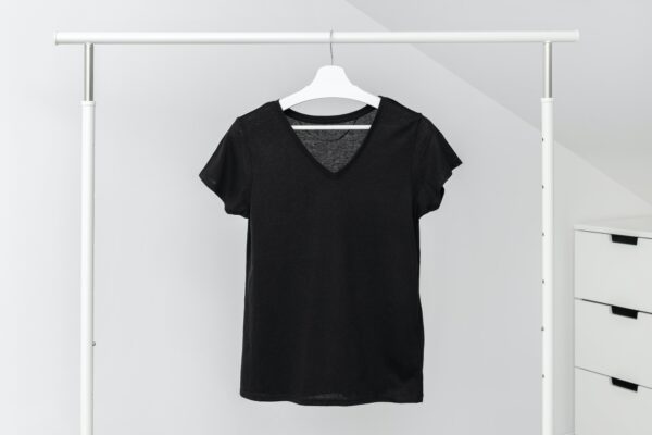 V neck t-shirt hanging on Clothing rack