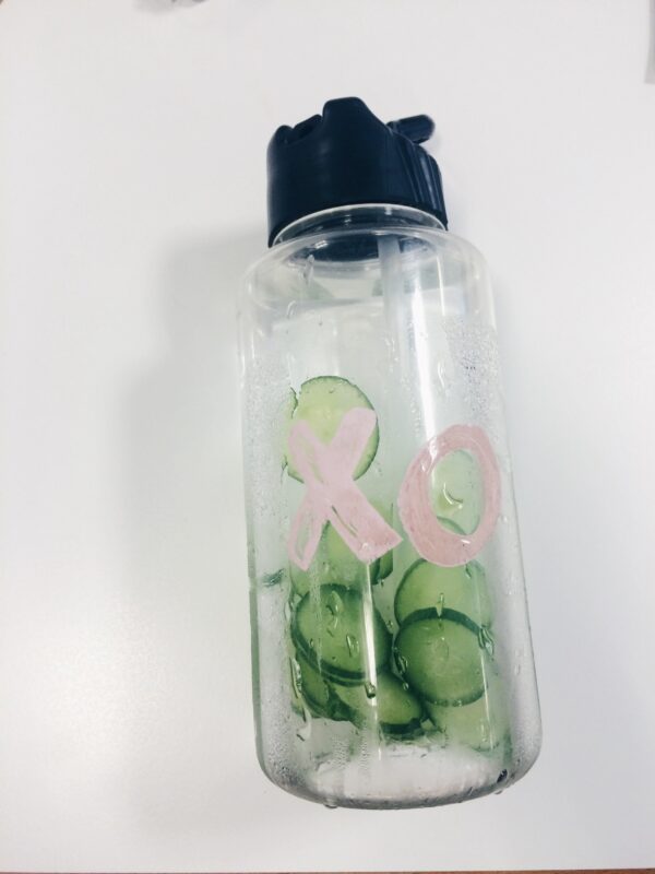 Water bottle with the cucumber slices